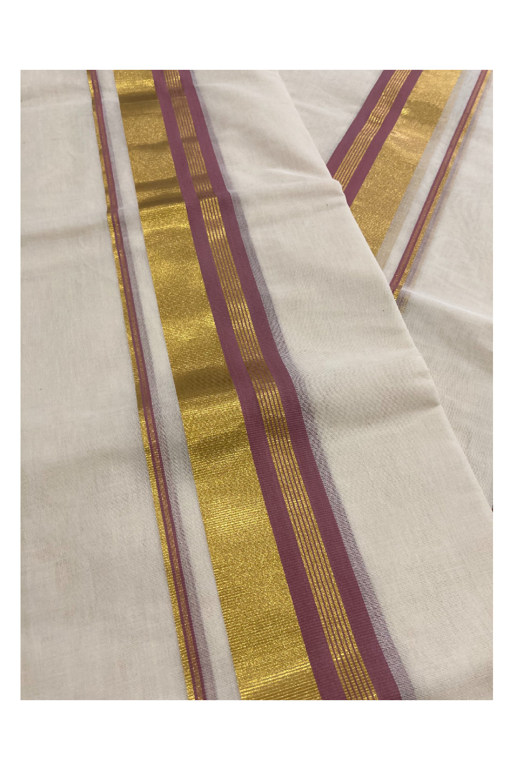 Southloom Premium Handloom Set Mundu with Kasavu and Pale Pink Border 2.80 Mtrs