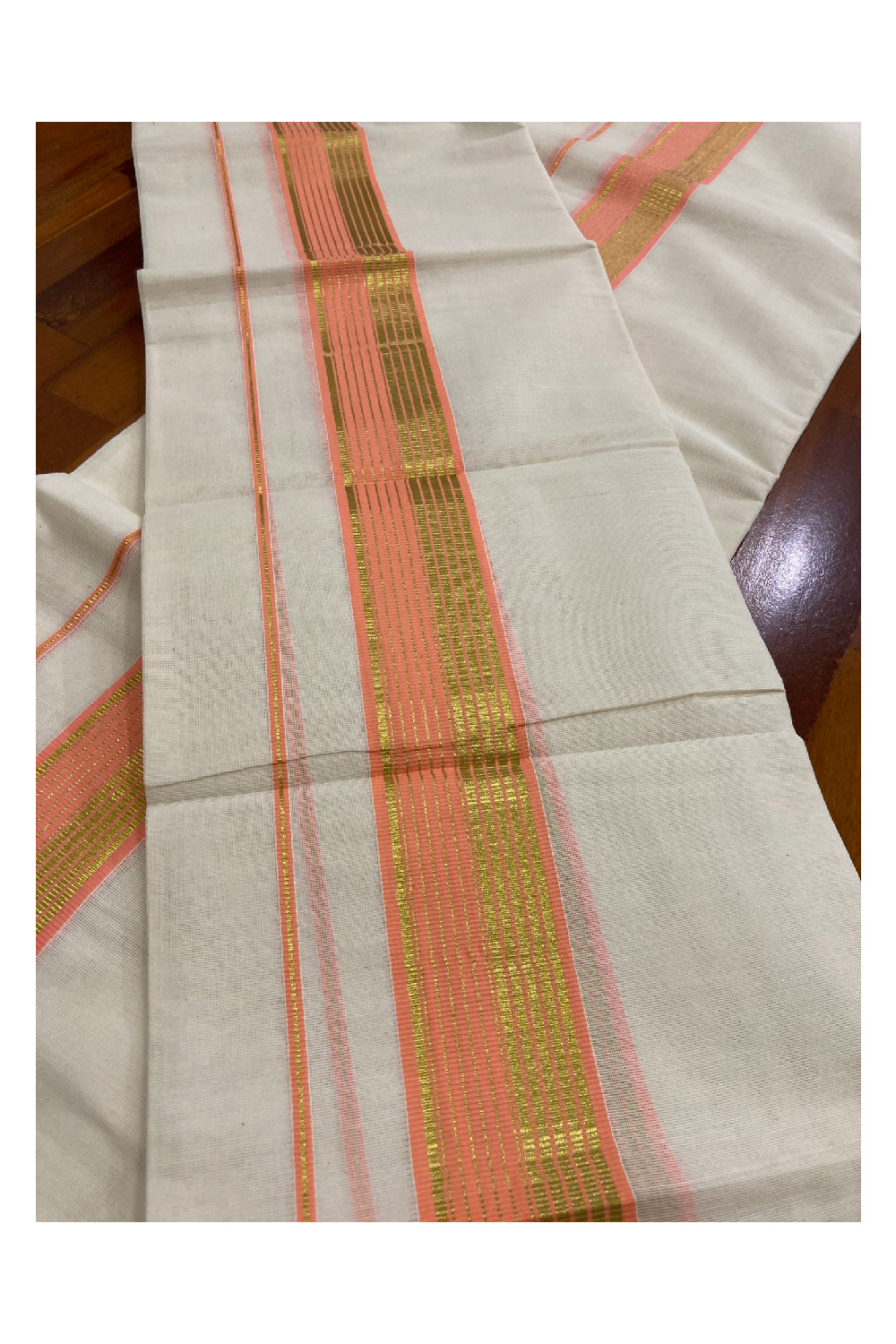 Kerala Cotton Mundum Neriyathum Double (Set Mundu) with Sandal and Kasavu Border