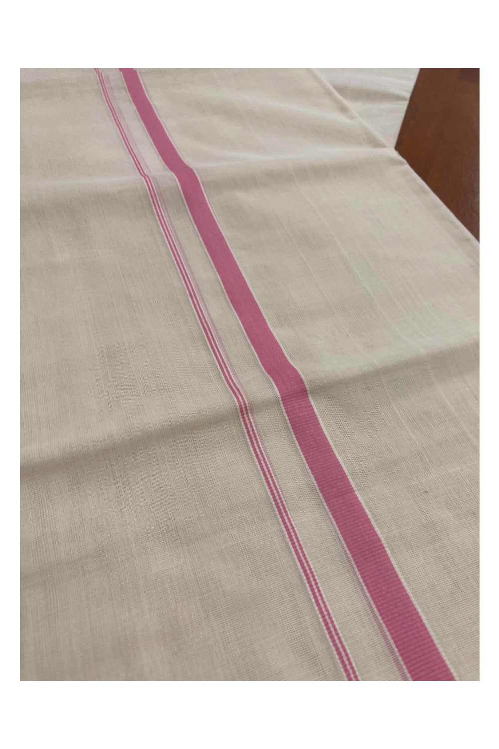 Southloom™ Premium Handloom Mundum Neriyathum (Set Mundu) with 0.5 inch Pink Border (Weaver: Jaya)