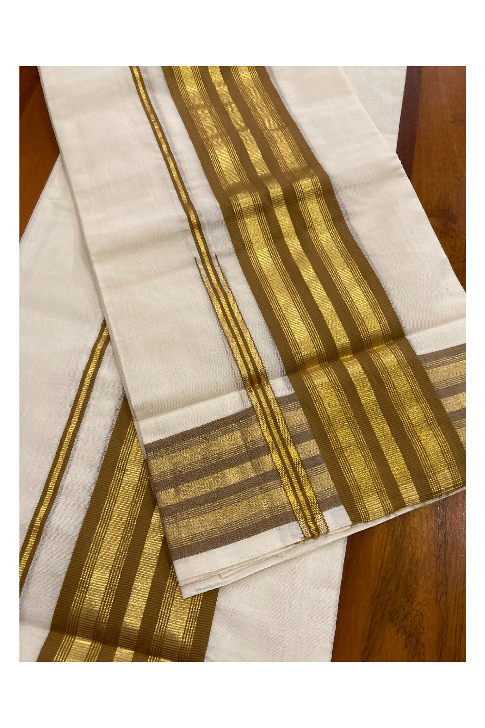 Southloom Premium Handloom Set Mundu with Kasavu and Light Brown Border 2.80 Mtrs