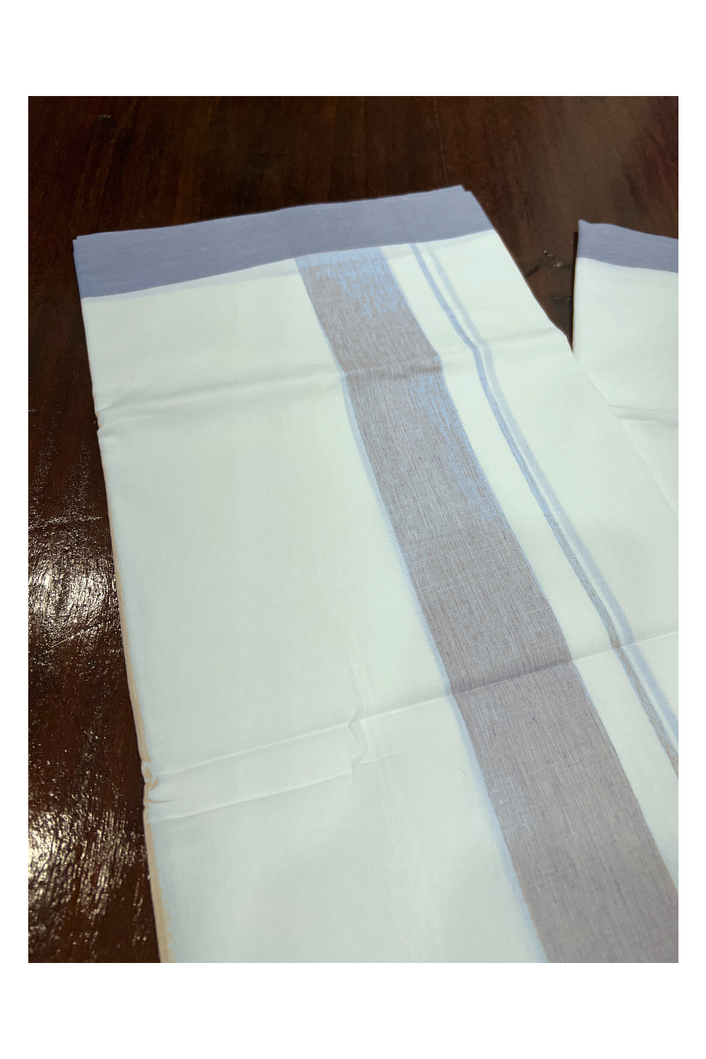 Pure White Cotton Double Mundu with Blue Border (South Indian Dhoti)