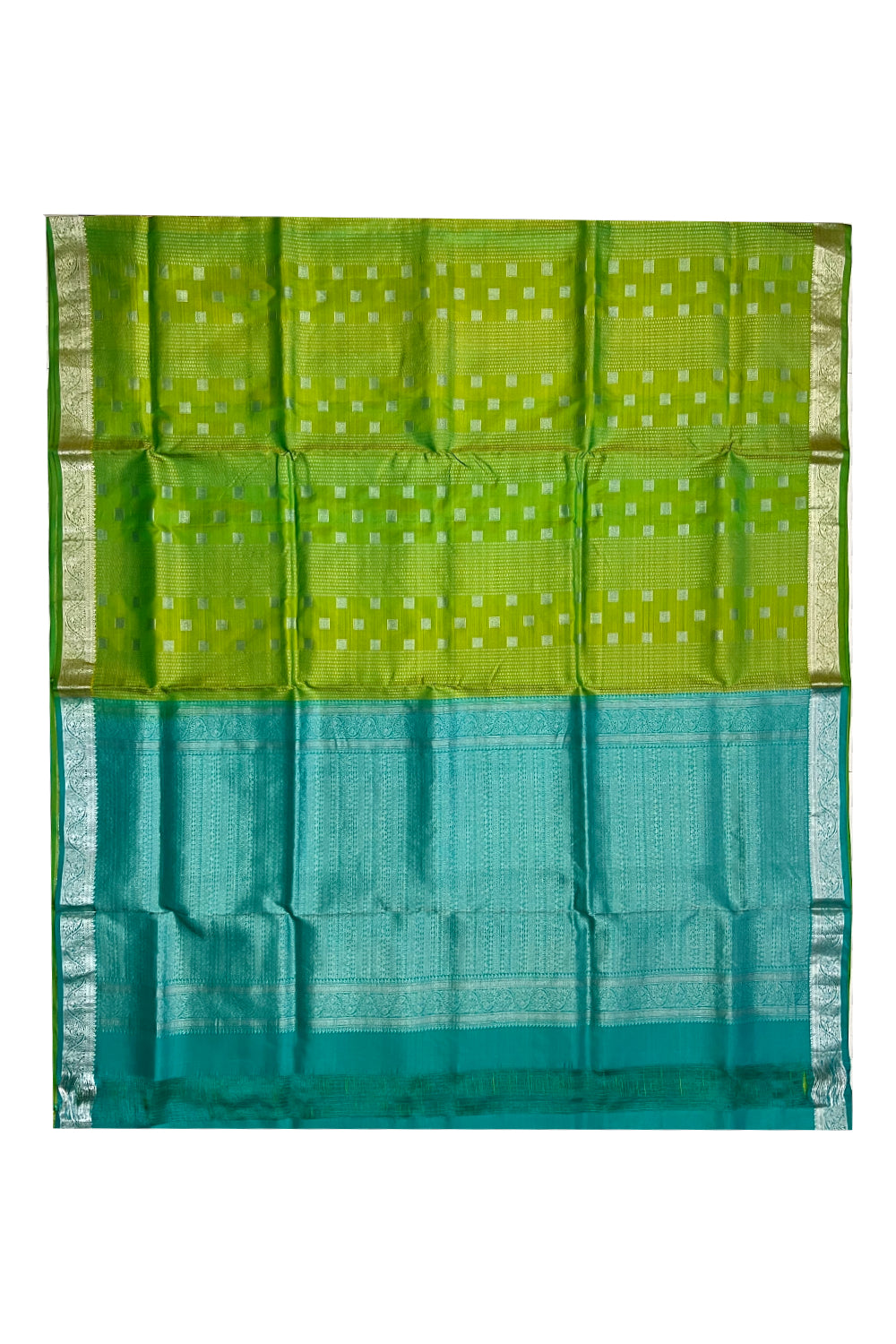 Southloom Handloom Pure Silk Kanchipuram Saree with Light Green Body and Turquoise Blouse Piece