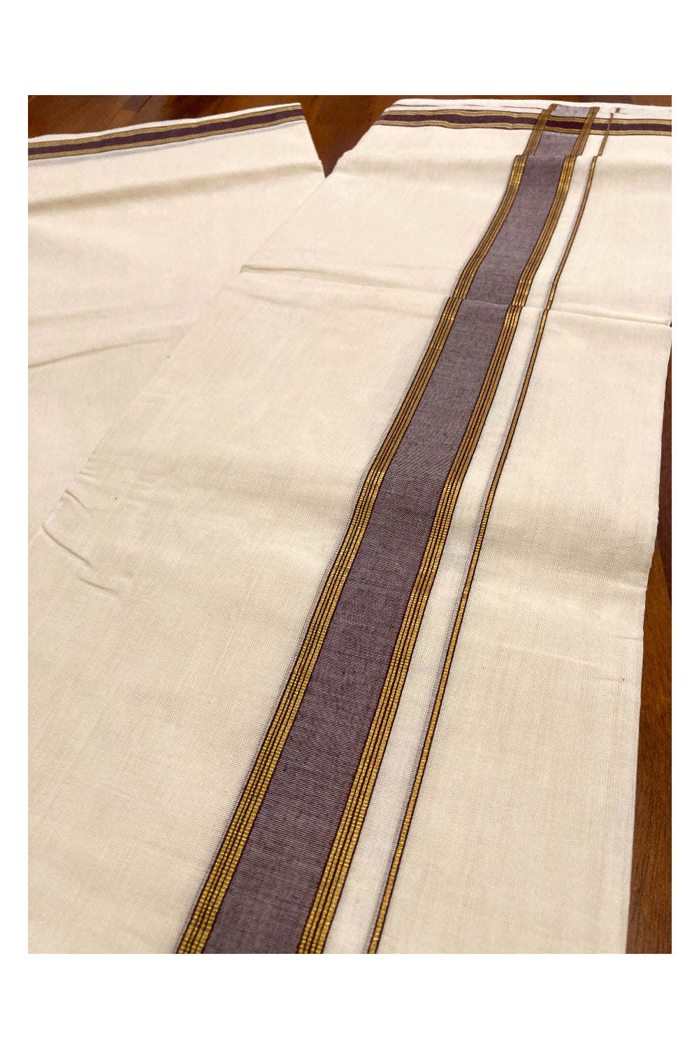 Southloom Premium Handloom Pure Cotton Mundu with Brown and Kasavu Border (South Indian Dhoti)