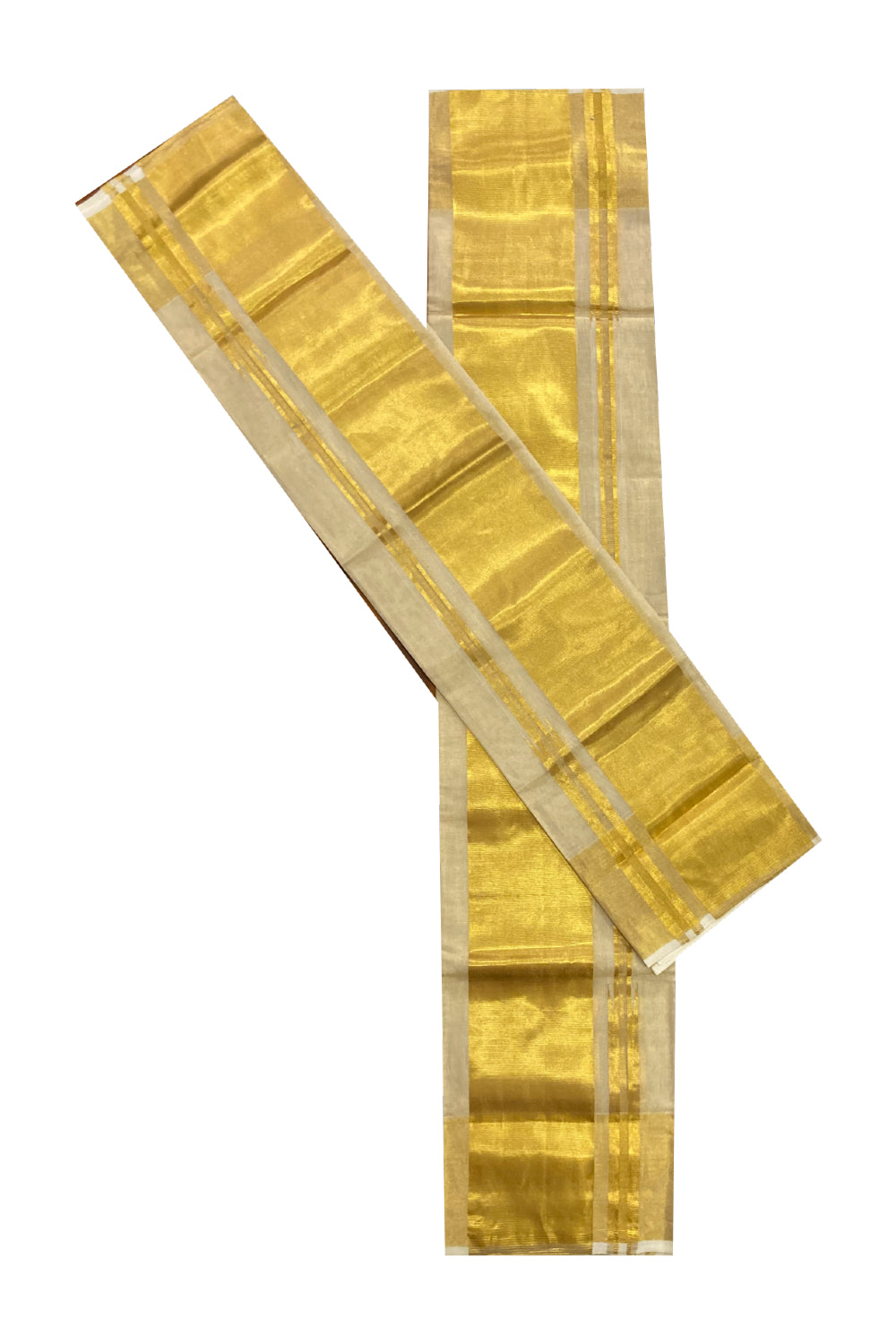 Southloom Handloom Tissue Kasavu Premium Set Mundu with Plain Body (5 inch Border and Kara, 2.80 m)