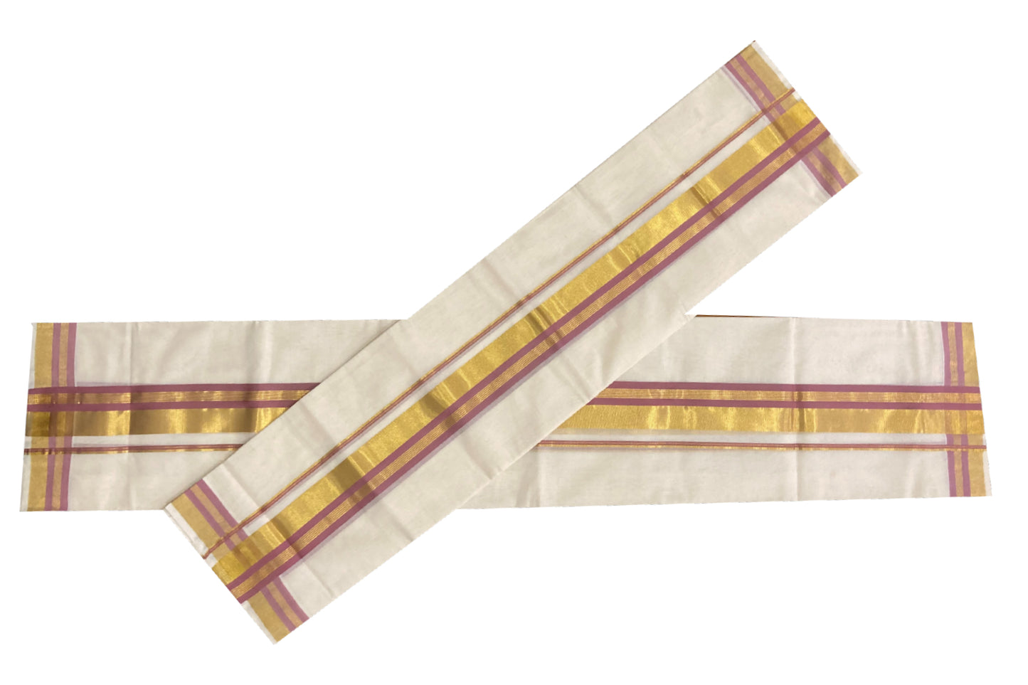 Southloom Premium Handloom Set Mundu with Kasavu and Pale Pink Border 2.80 Mtrs