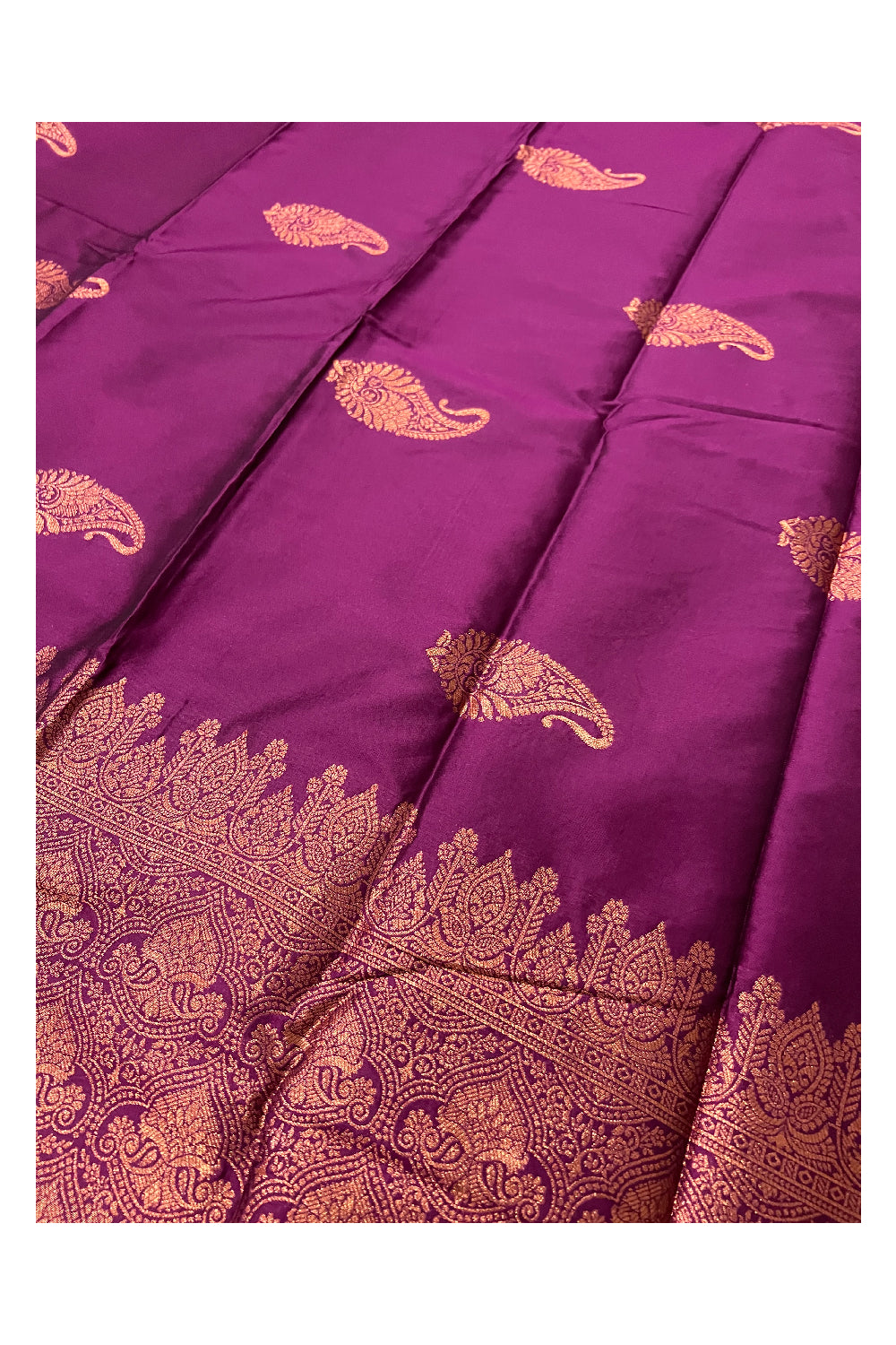 Southloom Magenta Semi Silk Designer Saree with Copper Kasavu Woven Works on Body