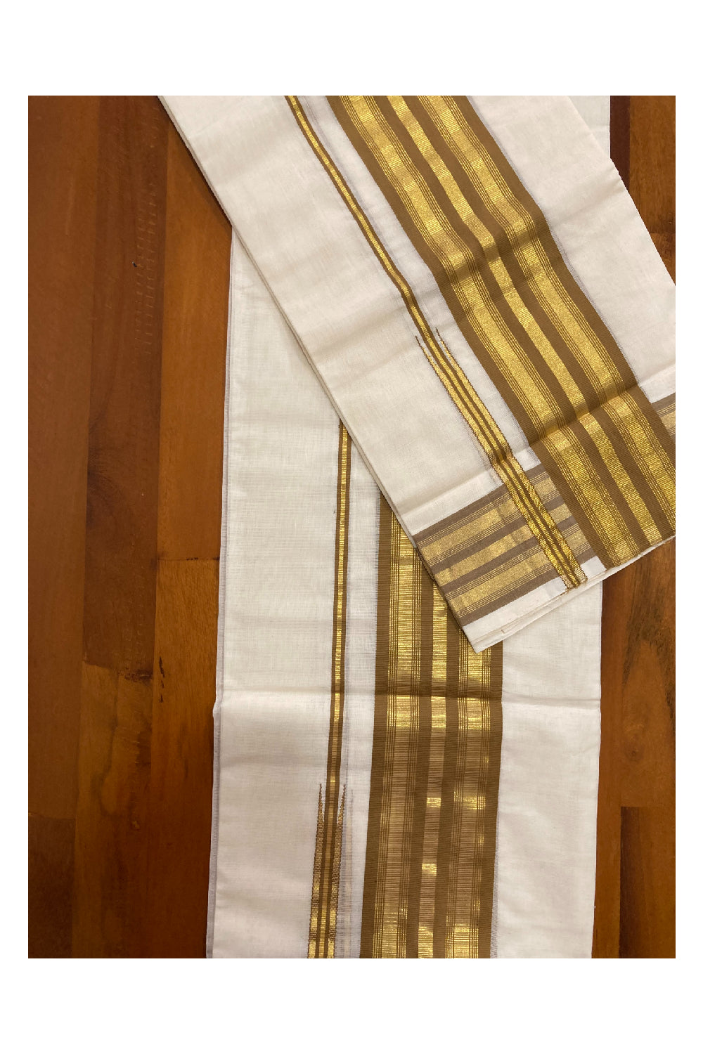 Southloom Premium Handloom Set Mundu with Kasavu and Light Brown Border 2.80 Mtrs