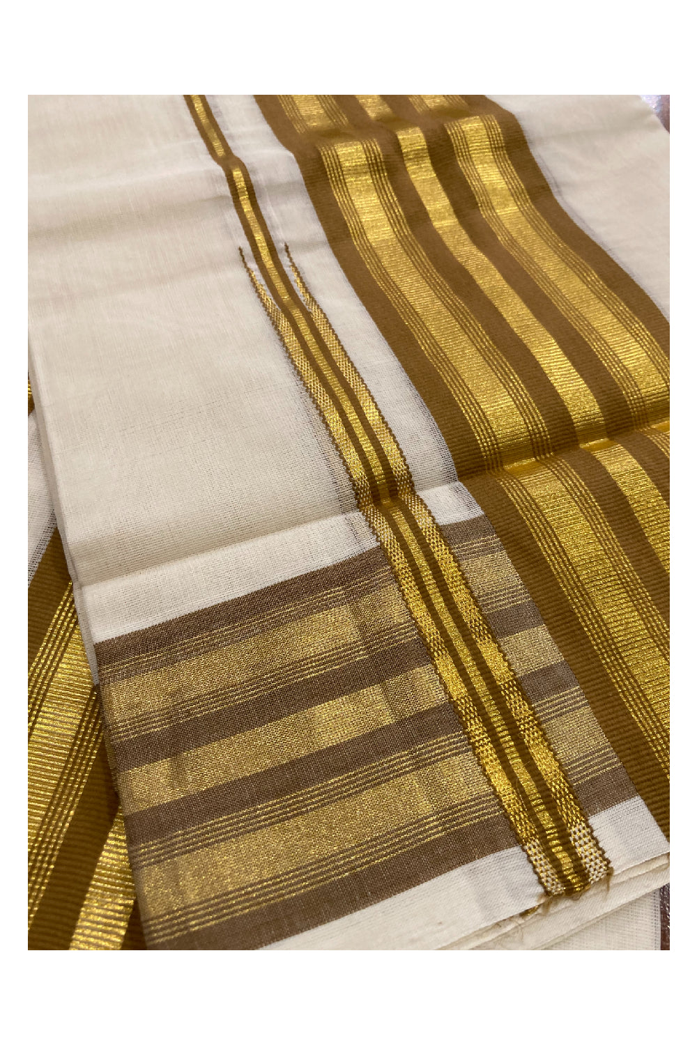 Southloom Premium Handloom Set Mundu with Kasavu and Light Brown Border 2.80 Mtrs