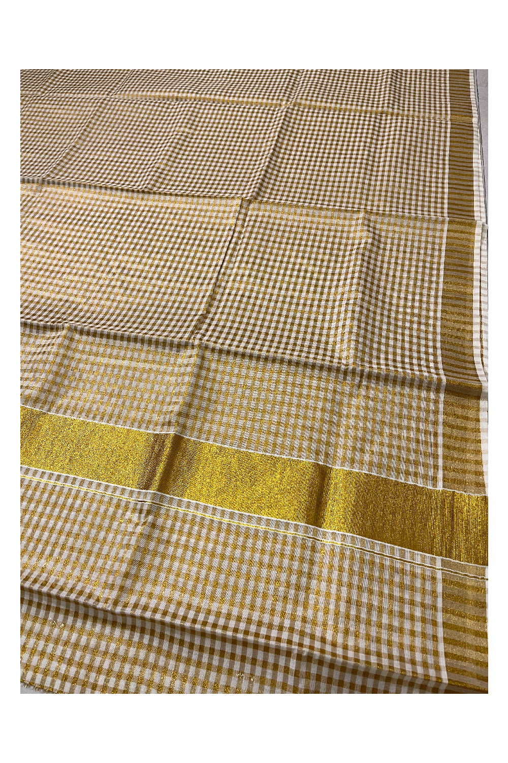 Kerala Cotton Kasavu Check Design Saree