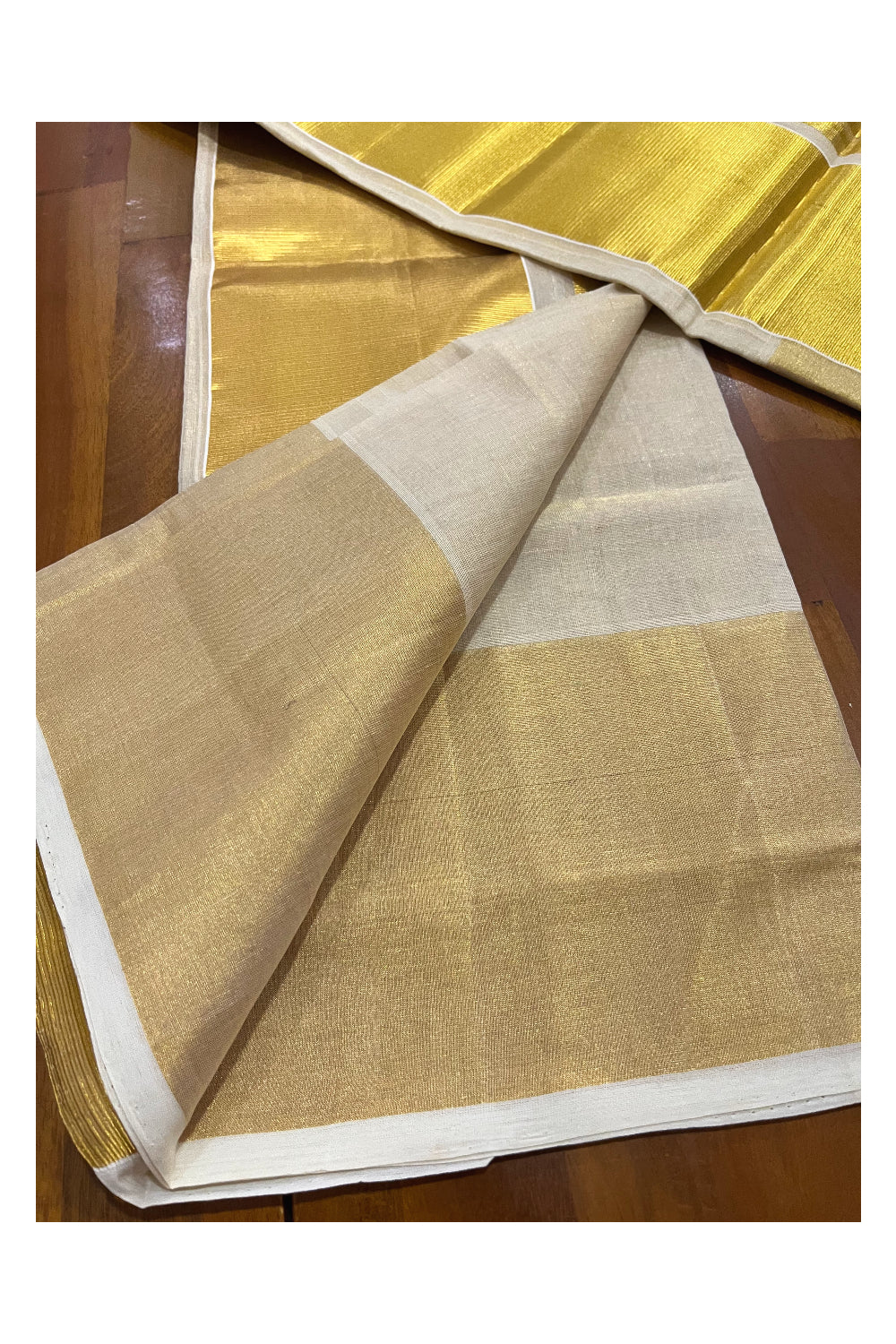 Southloom Handloom Premium Tissue Plain Set Mundu with 6 inch Kasavu Border