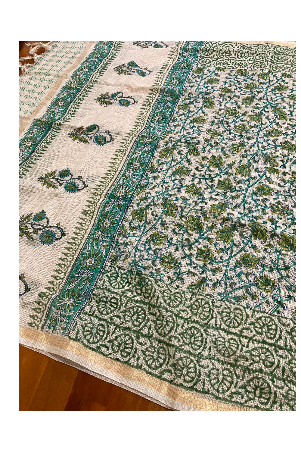 Southloom™ Cotton Churidar Salwar Suit Material in Off White with Green Floral Printed Design