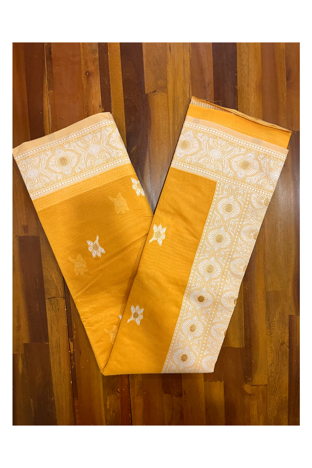 Southloom Cotton Yellow Saree with White Woven Designs on Border