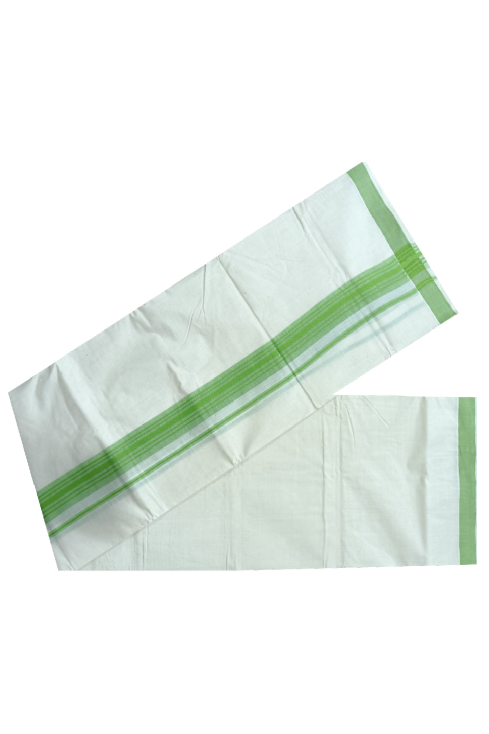 Off White Kerala Double Mundu with Light Green Lines Border (South Indian Dhoti)