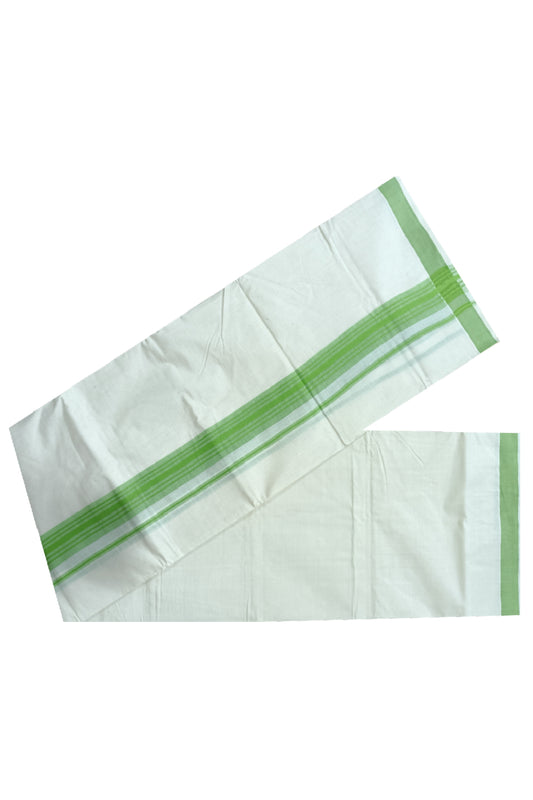 Off White Kerala Double Mundu with Light Green Lines Border (South Indian Dhoti)