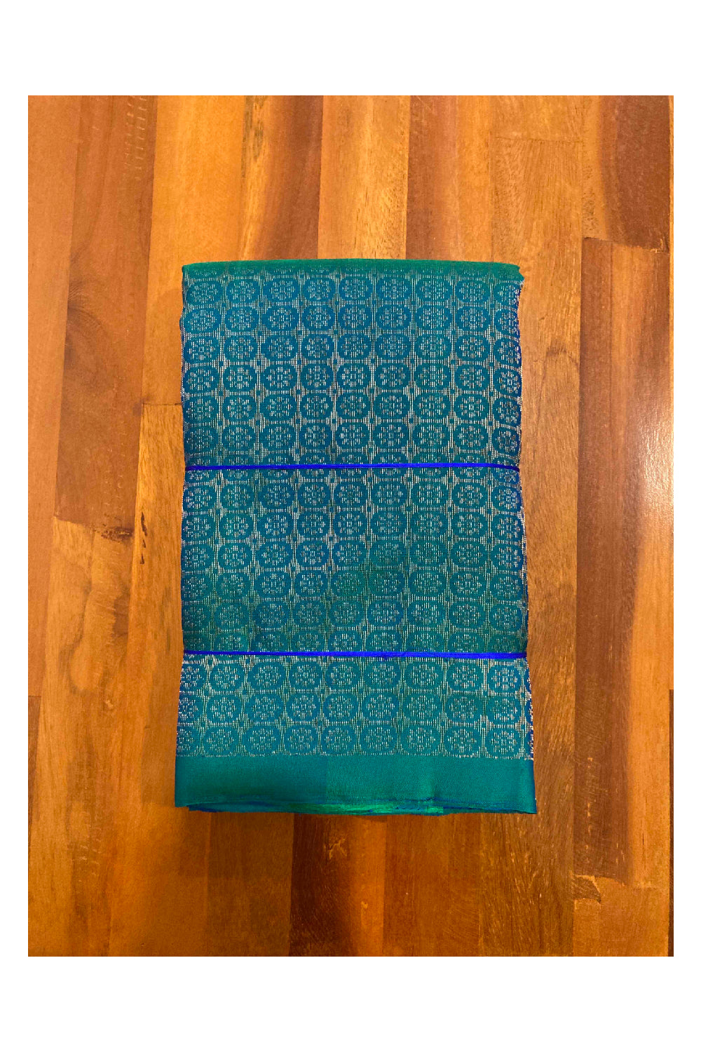 Southloom Handloom Pure Silk Manthrakodi Kanchipuram Saree in Single Teal Blue Colour and Silver Zari Motifs