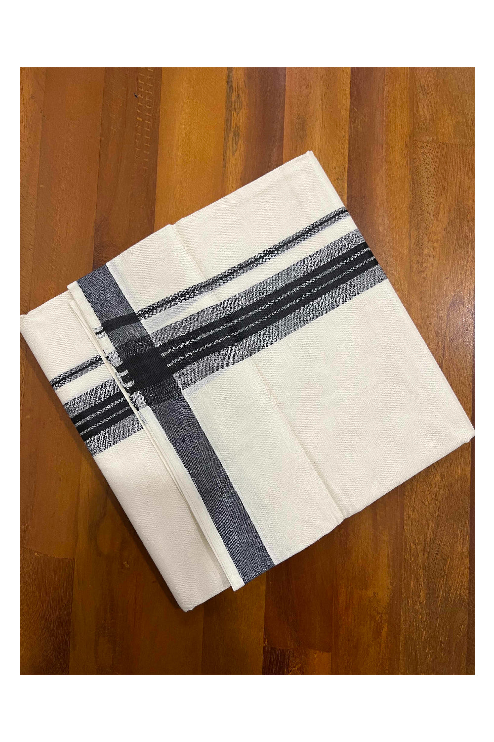 Off White Kerala Double Mundu with Black Line Border (South Indian Dhoti)