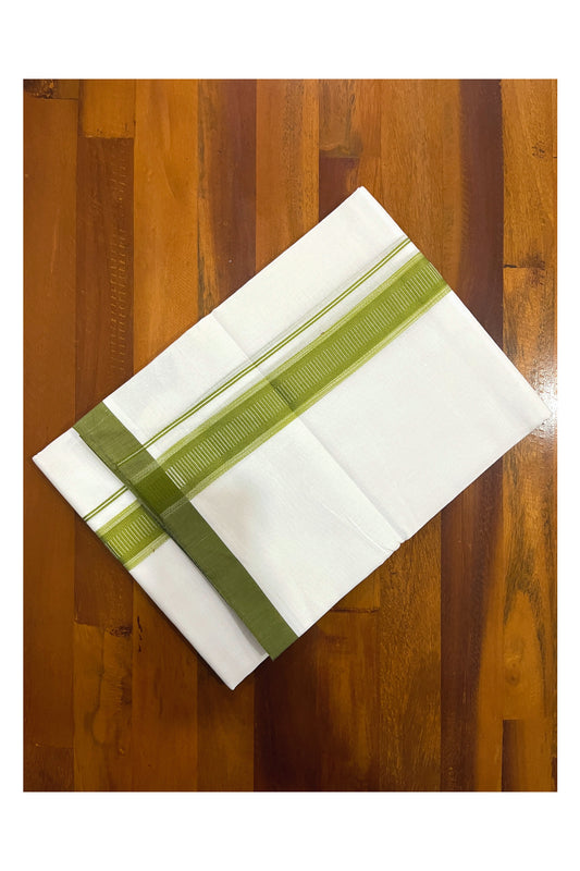 Pure White Cotton Double Mundu with Green Border (South Indian Dhoti)