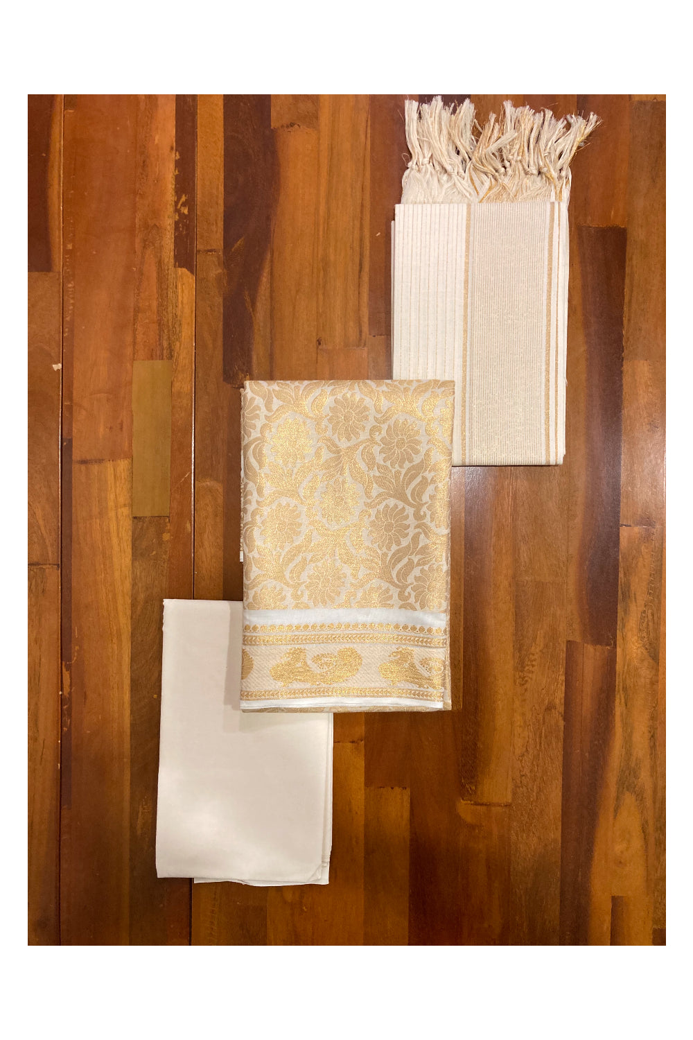 Kerala Cotton Churidar Salwar Material with Kasavu Woven Design (include Lines Shawl / Dupatta)