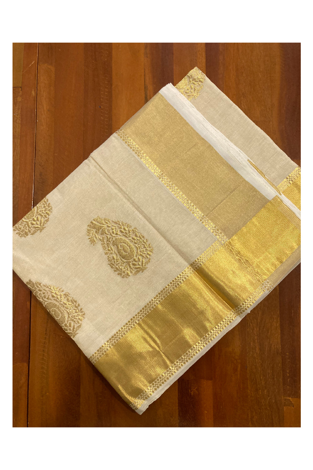Southloom Balaramapuram Handloom Tissue Heavy Work Saree with Paisley Woven Design