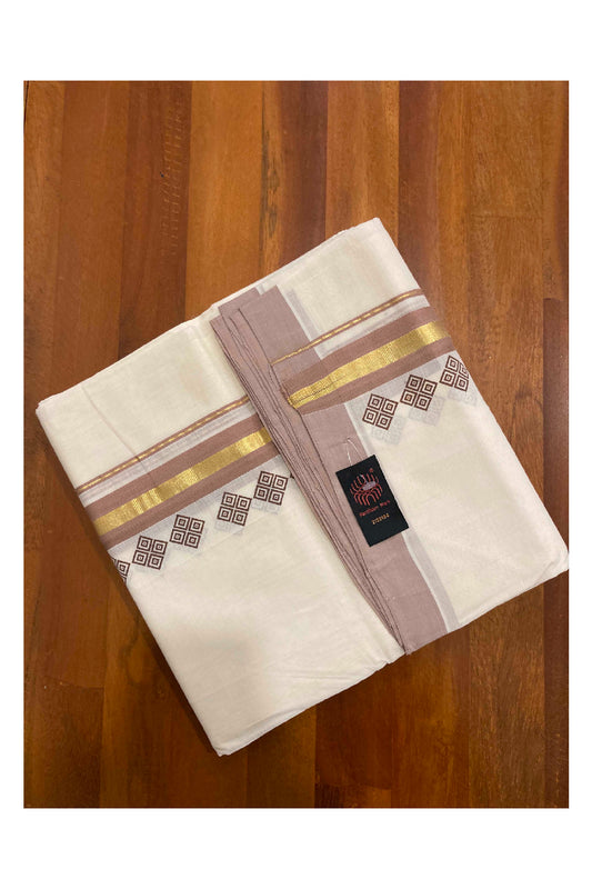 Southloom Balaramapuram Handloom Mundu with Light Brown and Kasavu Printed Border