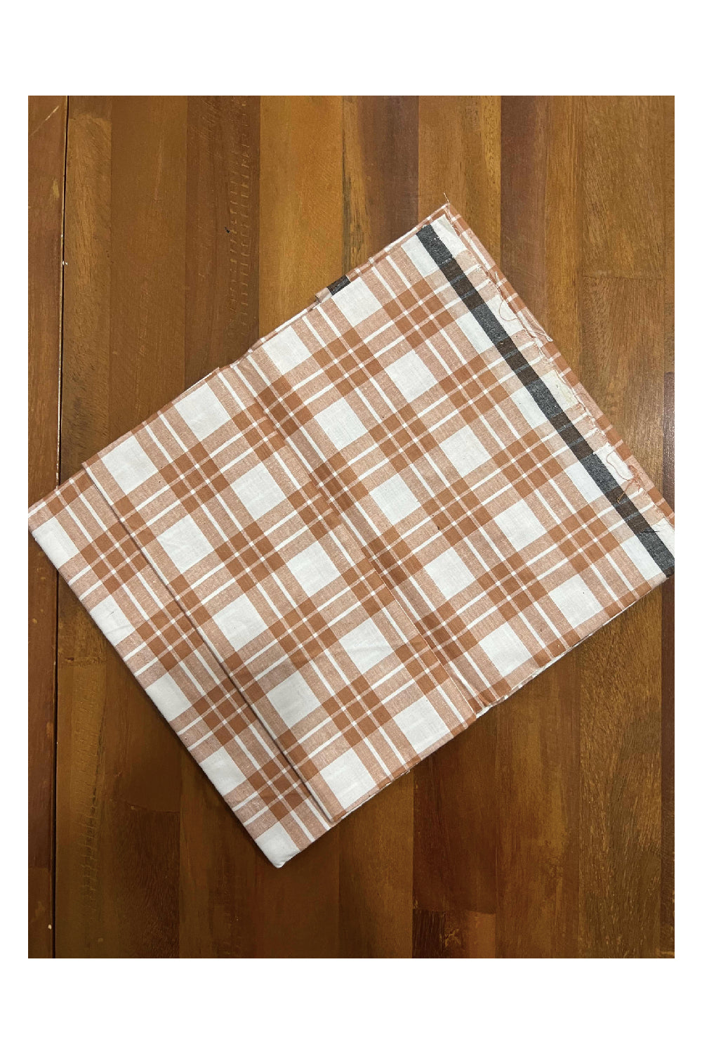 Southloom Premium Handloom Borderless Brown White Checkered Single Mundu (Lungi)