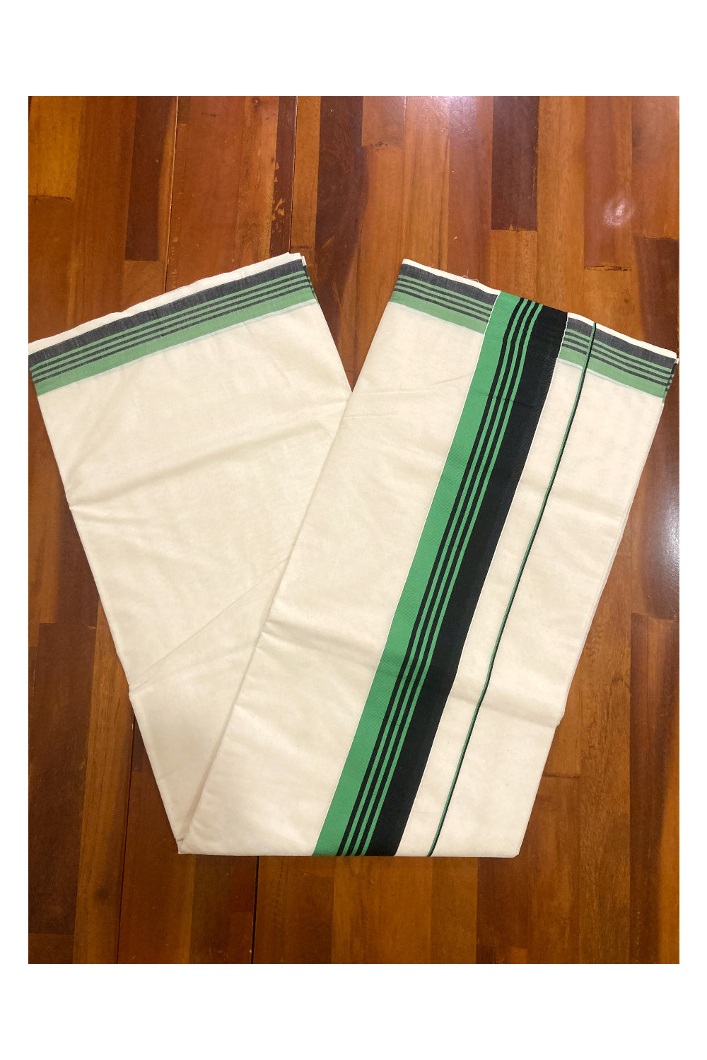 Pure Cotton Plain Kerala Saree with Black and Green Border