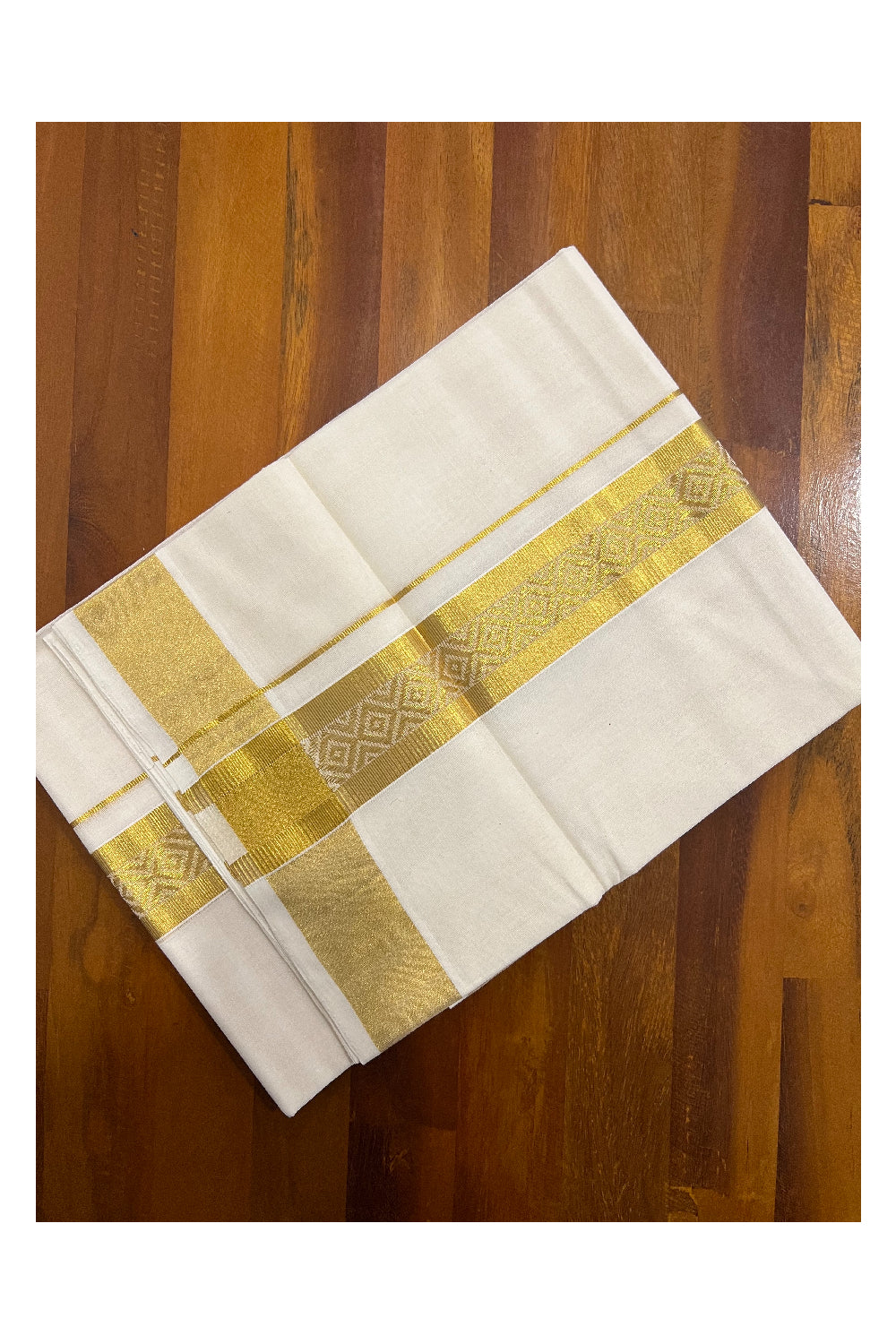 Southloom Balaramapuram Handloom Pure Cotton Wedding Mundu with Kasavu Woven Pattern Border (South Indian Dhoti)