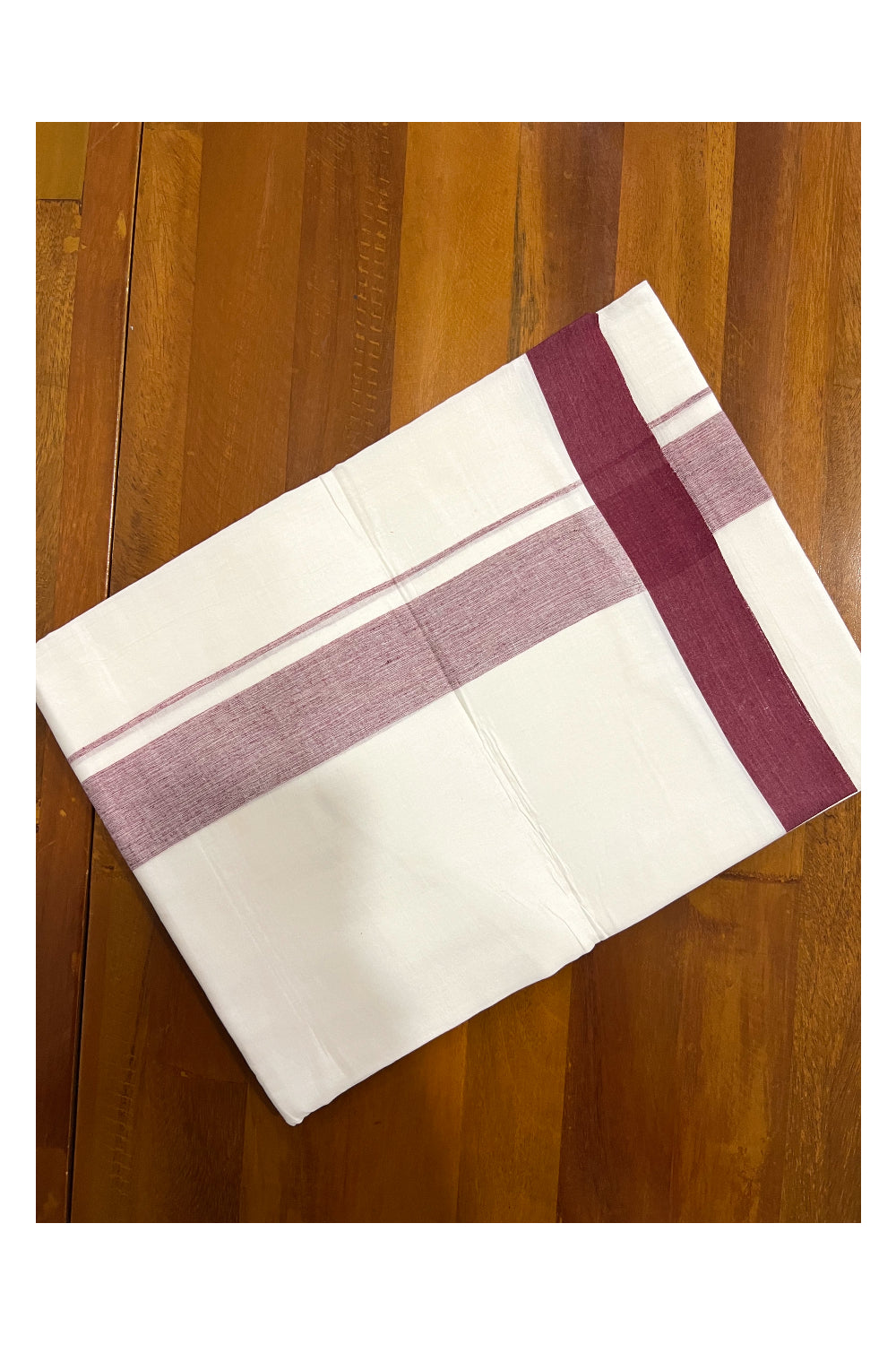 Pure White Cotton Double Mundu with Maroon Border (South Indian Dhoti)