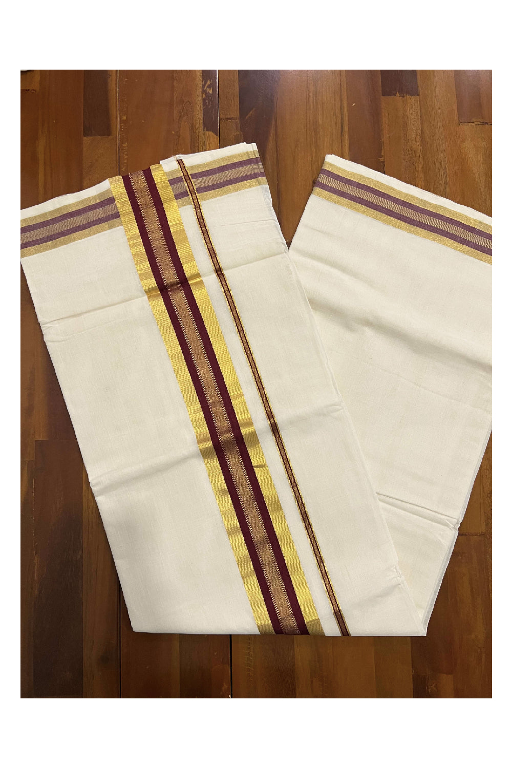 Southloom™ Balaramapuram Handloom Kerala Saree with Maroon and Kasavu Border