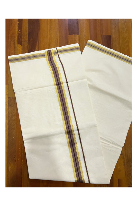 Kerala Pure Cotton Plain Saree with Kasavu and Dark Brown Border