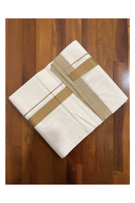 Off White Pure Cotton Double Mundu with Light Brown Kara (South Indian Dhoti)