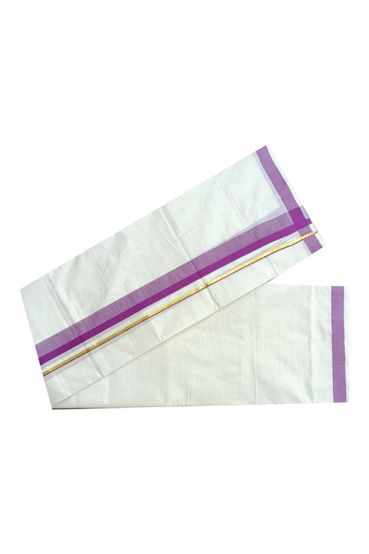 Off White Kerala Double Mundu with Kasavu and Magenta Kara (South Indian Dhoti)