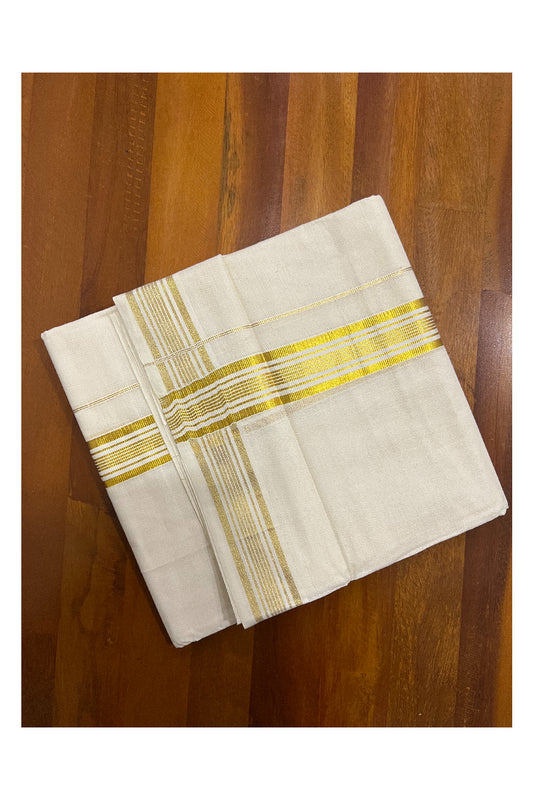 Pure Cotton Off White Double Mundu with Kasavu Line Border (South Indian Dhoti)