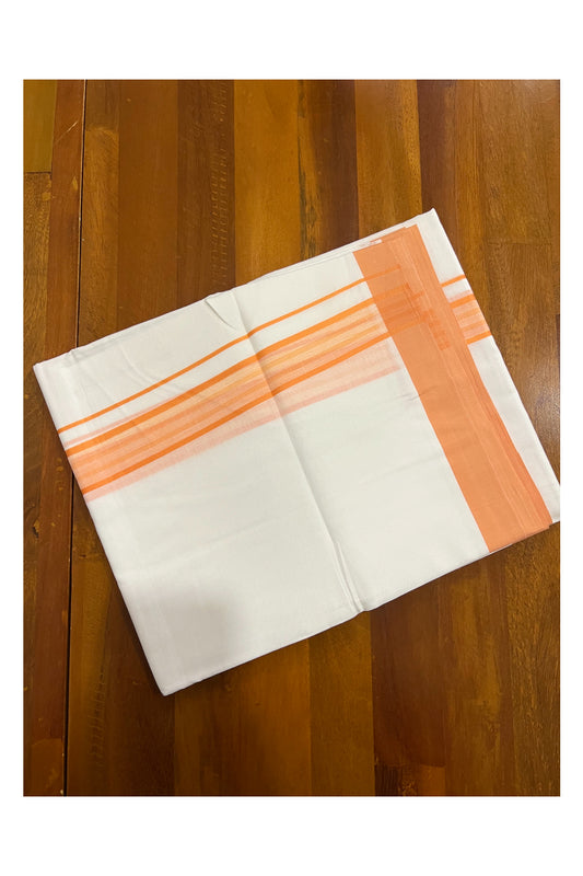 Pure White Cotton Double Mundu with Orange Border (South Indian Dhoti)