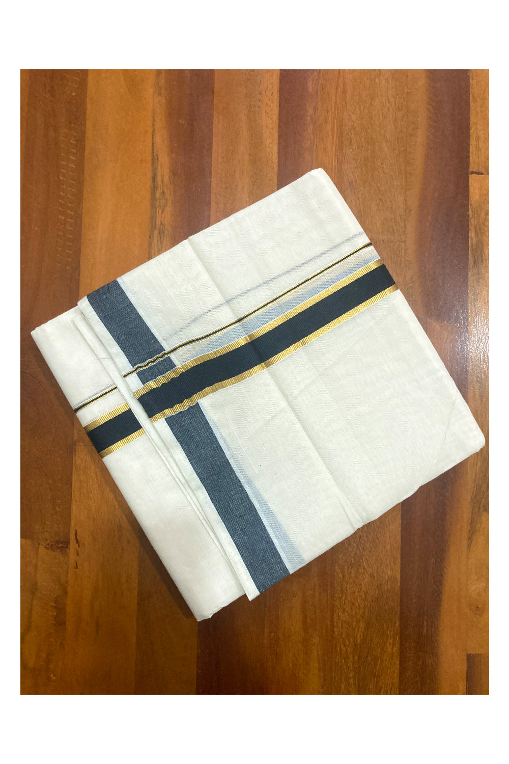 Pure Cotton Kerala Double Mundu with Kasavu and Black Border (South Indian Dhoti)