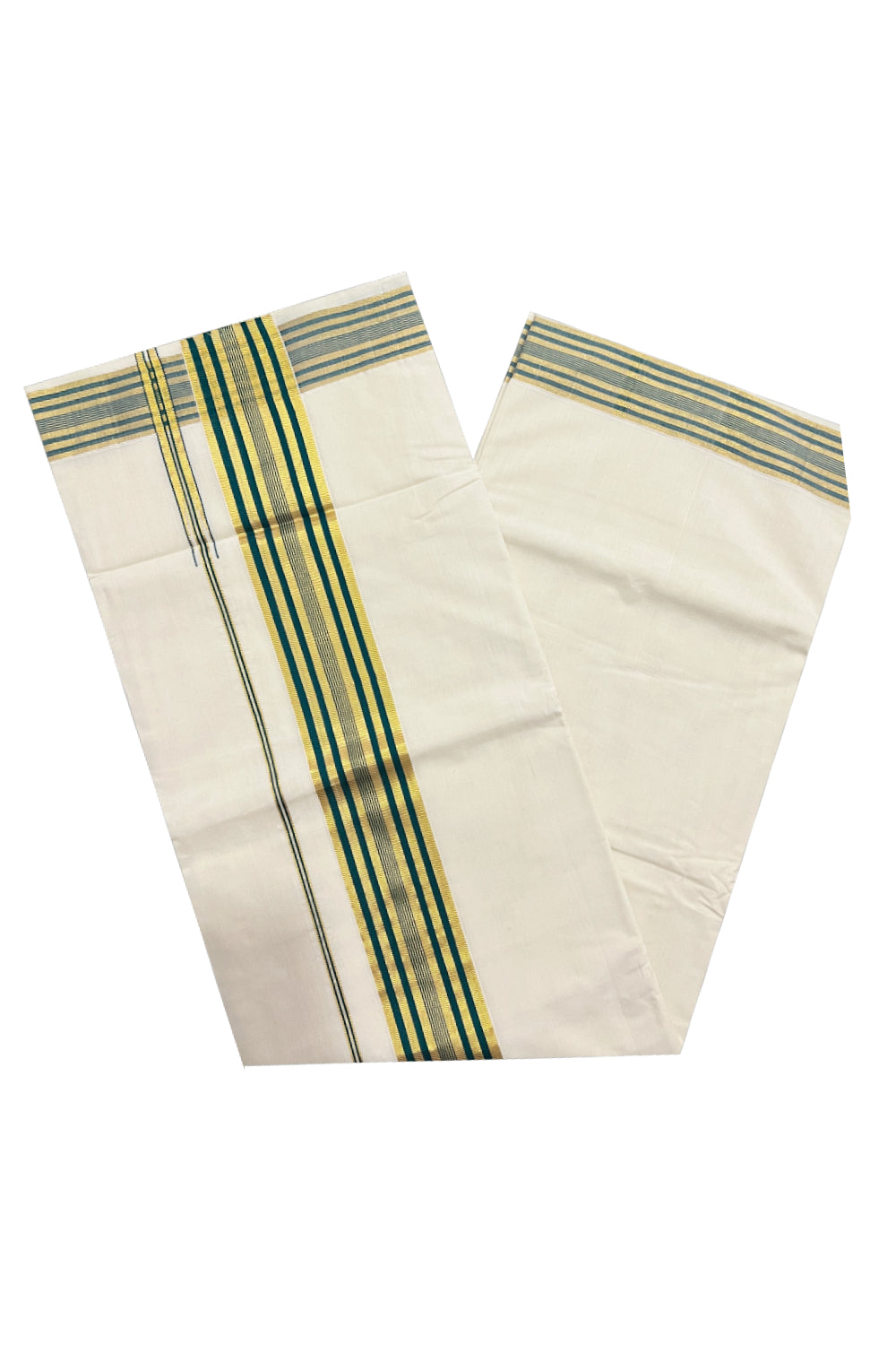 Southloom™ Premium Handloom Kerala Saree with Green and Kasavu Border