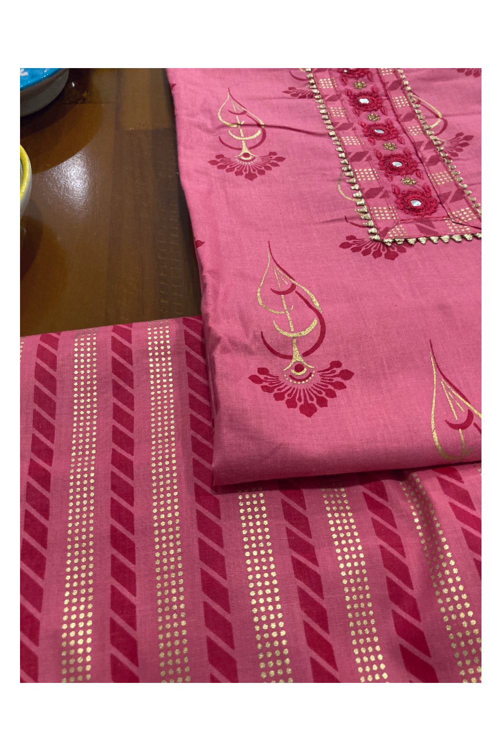 Southloom™ Soft Cotton Churidar Salwar Suit Material in Rose Colour with Prints