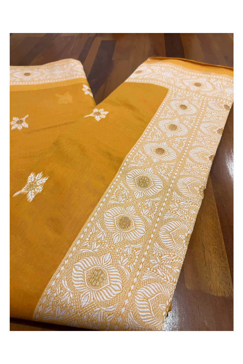 Southloom Cotton Yellow Saree with White Woven Designs on Border