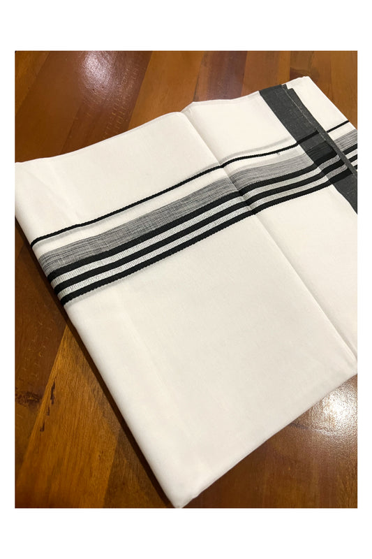 Pure White Cotton Double Mundu with Silver Kasavu and Black Border (South Indian Dhoti)