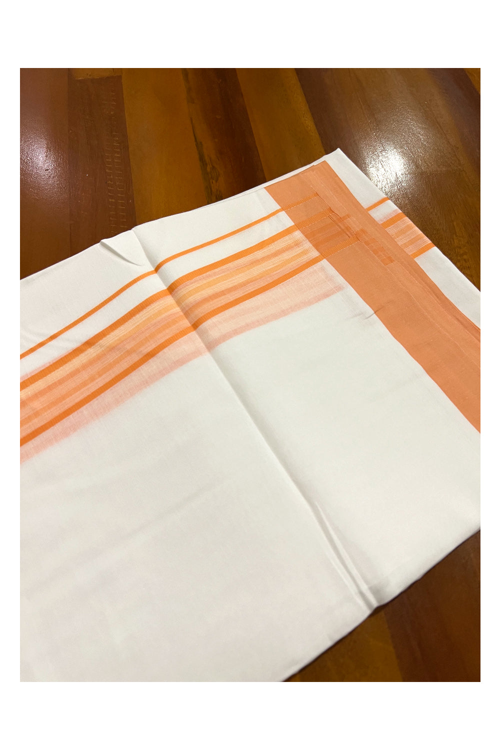 Pure White Cotton Double Mundu with Orange Border (South Indian Dhoti)