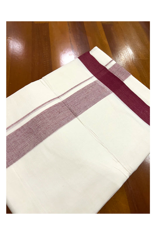 Pure White Cotton Double Mundu with Maroon Border (South Indian Dhoti)