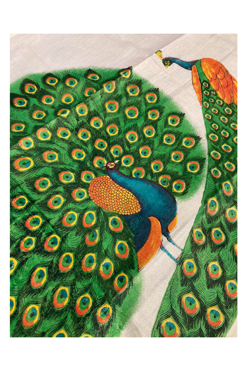 Kerala Tissue Kasavu Onam Saree With Mural Peacock Design