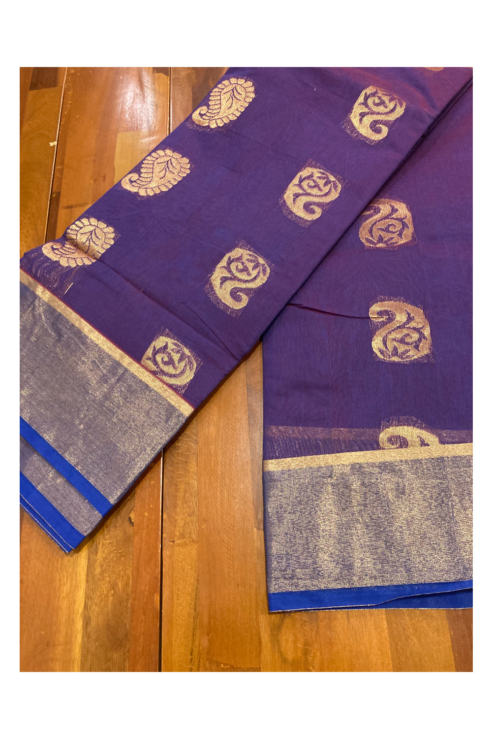 Southloom Cotton Silk Violet Designer Saree with Zari Motifs