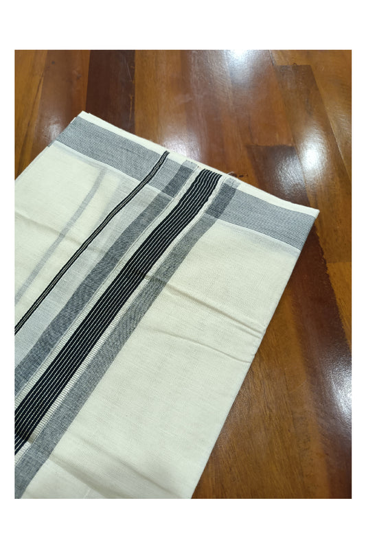 Off White Kerala Double Mundu with Silver Kasavu and Black Kara (South Indian Dhoti)