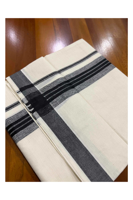 Off White Kerala Double Mundu with Black Line Border (South Indian Dhoti)