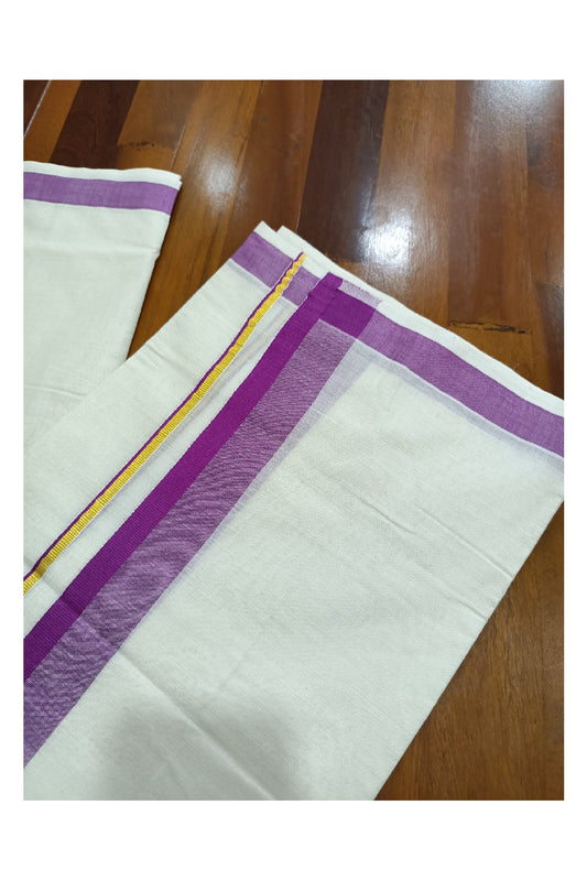 Off White Kerala Double Mundu with Kasavu and Magenta Kara (South Indian Dhoti)