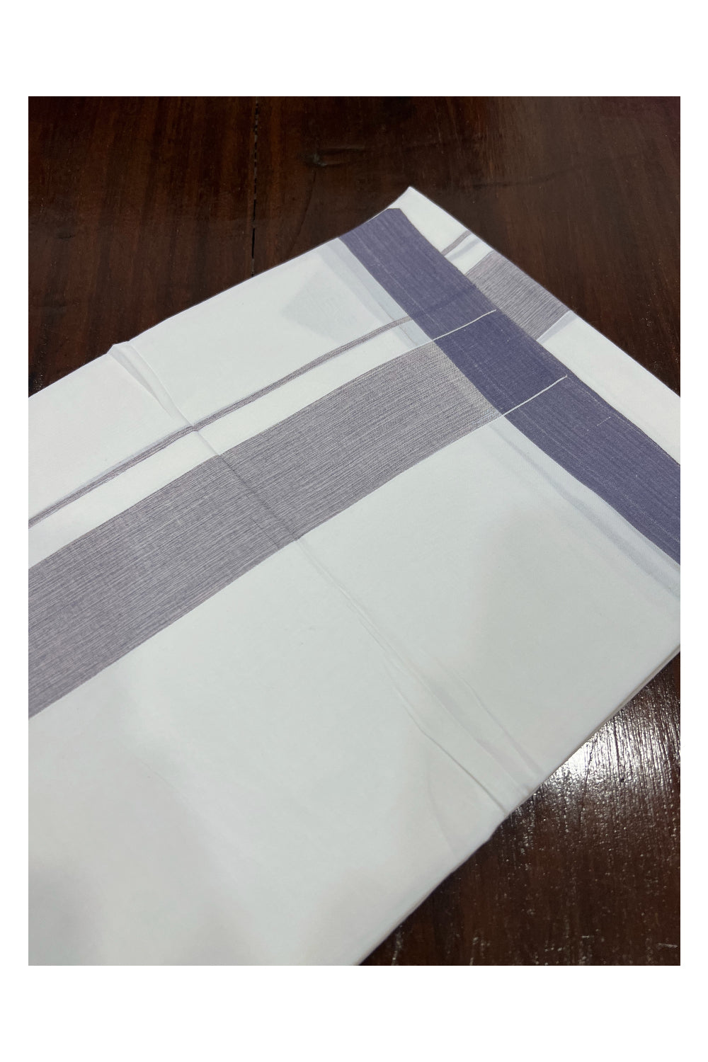 Pure White Cotton Double Mundu with Grey Border (South Indian Dhoti)