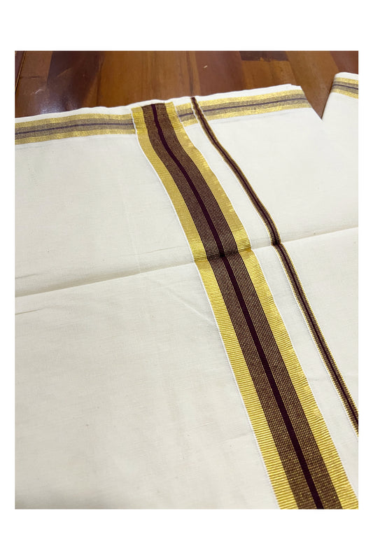 Kerala Pure Cotton Plain Saree with Kasavu and Dark Brown Border