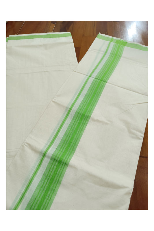 Off White Kerala Double Mundu with Light Green Lines Border (South Indian Dhoti)