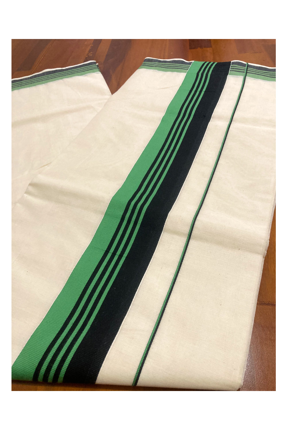 Pure Cotton Plain Kerala Saree with Black and Green Border